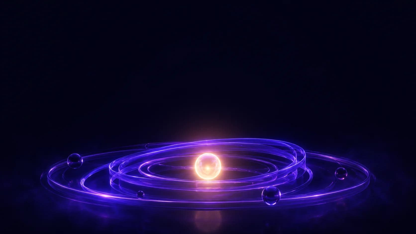 A calm orbital system of light — steady care around a bright core.