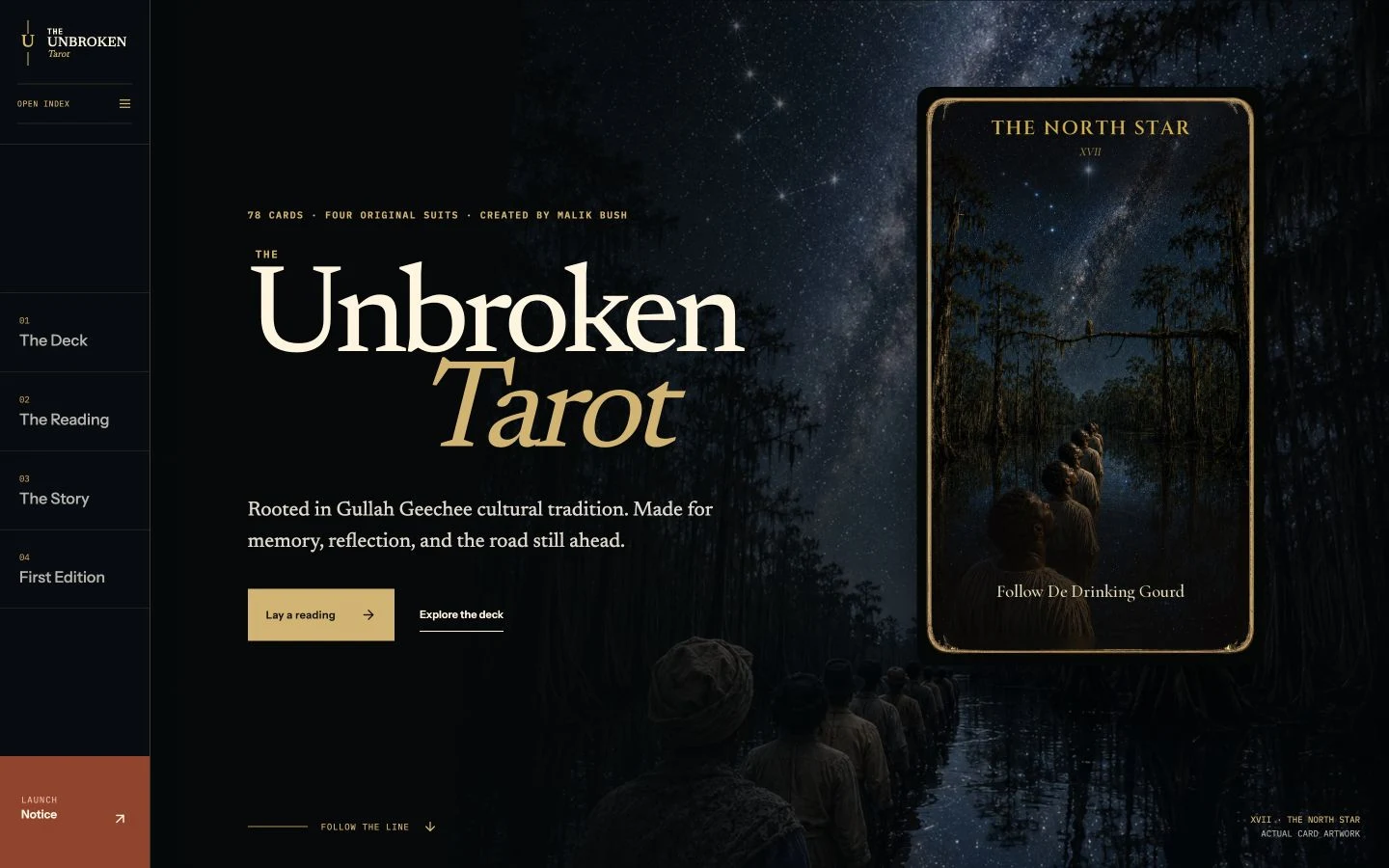The Unbroken Tarot — real homepage of the live site